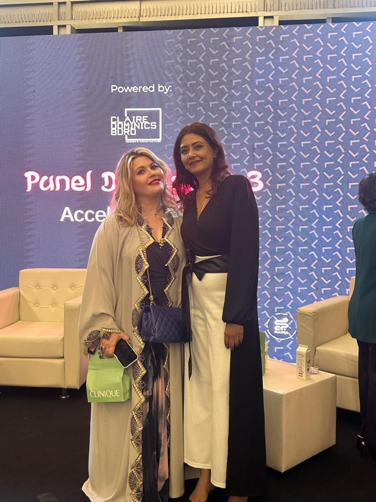 Claire Ordovsky Tanaevsky, founder of Claire Dominics Buro with Zaahirah Muthy, founder of Art Connects Women after Panel Discussion patrolled by Claire Dominics Buro.
