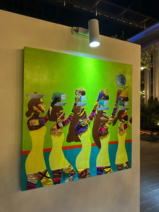 Philippine contemporary artwork — bold, vibrant silhouettes in motion, celebrating dance, community, and cultural rhythm