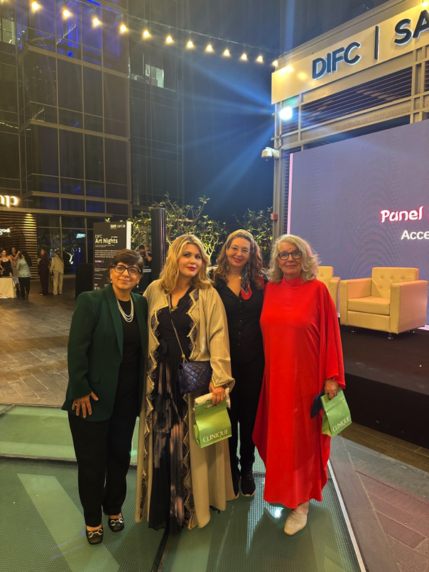 Panel speakers including Claire Ordovsky-Tanaevsky with fellow participants of Art Connects Women 2025 outside DIFC Gate Avenue, Dubai.